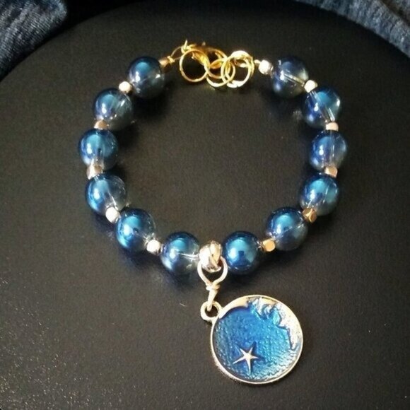 Handmade Jewelry - Moon Goddess Jewelry! Blue Moon Charm! Beaded Bracelet - Fits 6-7.5" Wrists